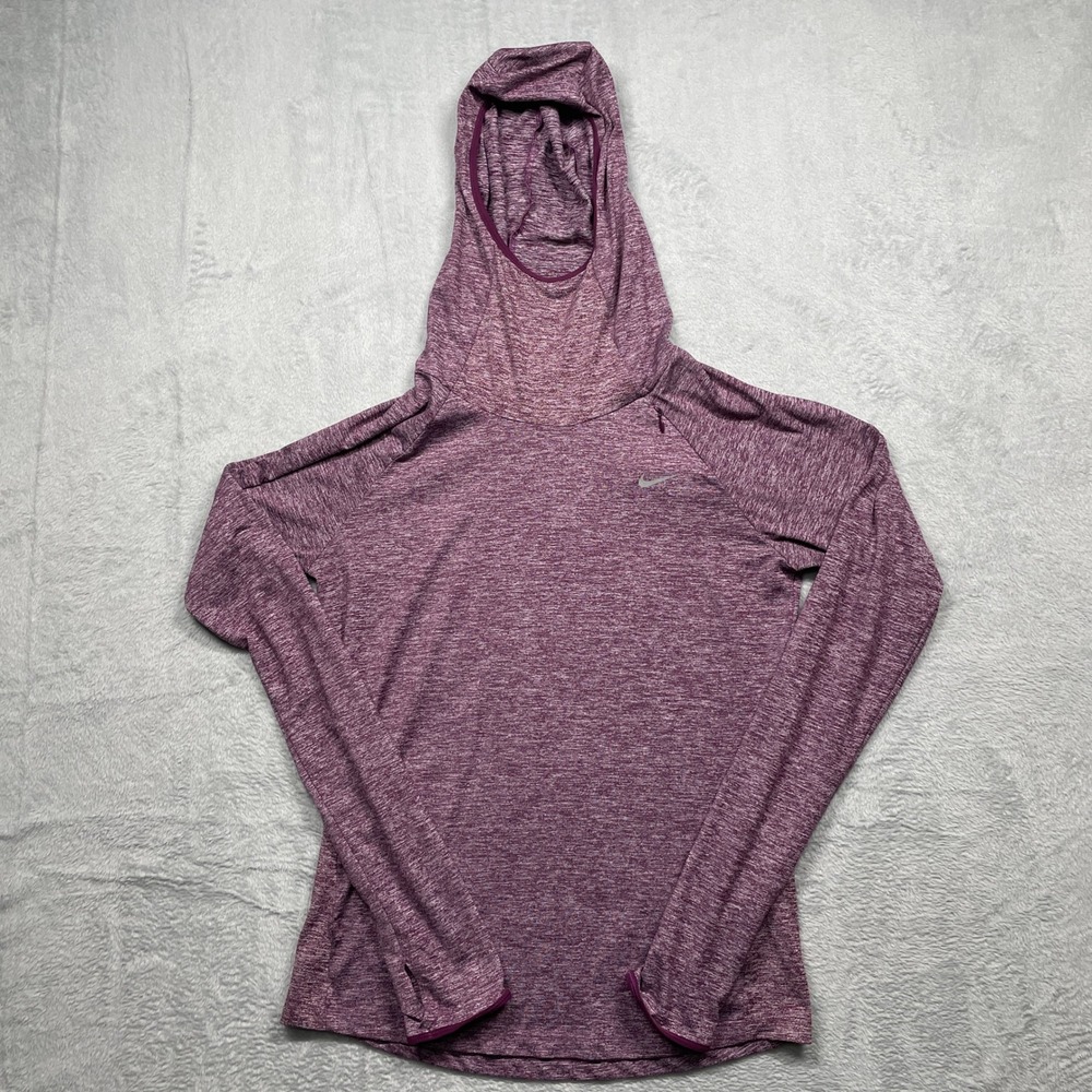 Nike Dri-FIT Running Hoodie Women Small Purple Heathered Thumbhole Scuba Hood